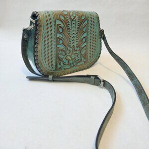 Tooled leather saddlebag, whip-stitched, mint condition